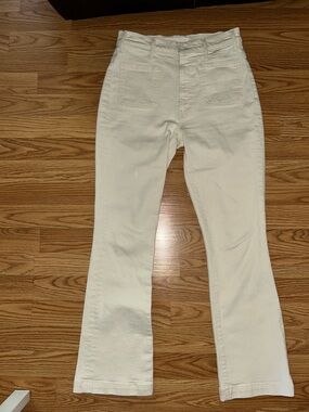 Mother Superior “The Hustler” patch pocket Flood Cream High-Rise Jeans 27